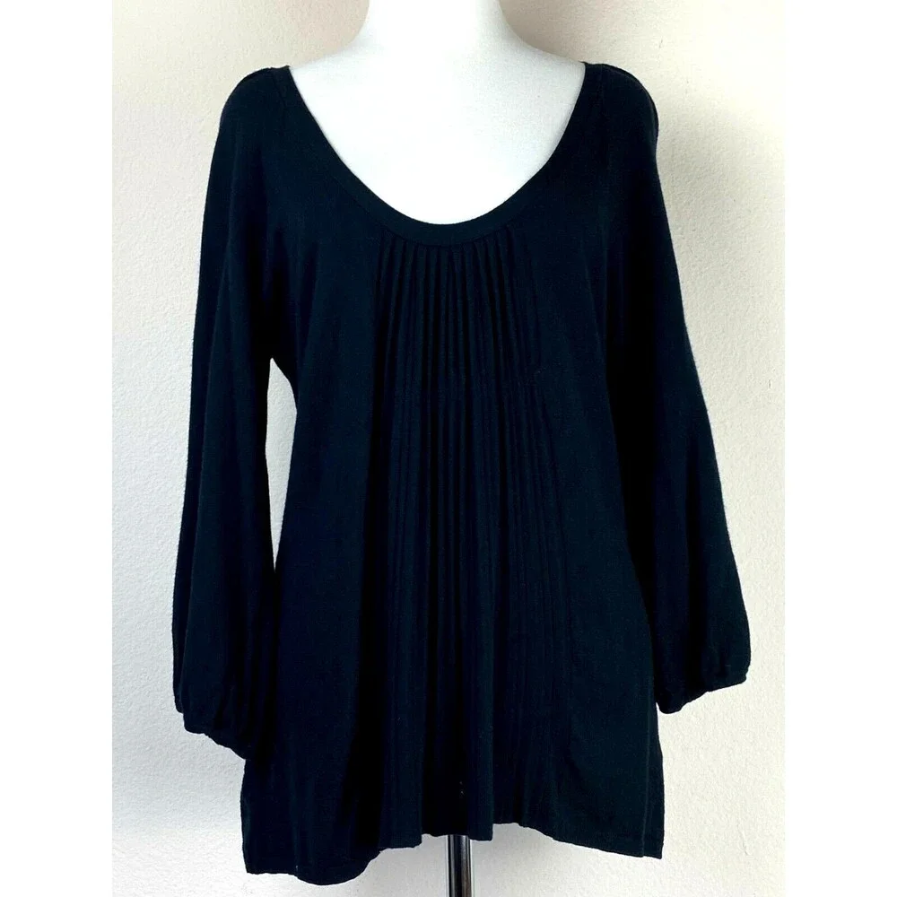 MK Black Knit Flared Balloon Sleeve Top Size M Quiet Luxury Boho Romantic
